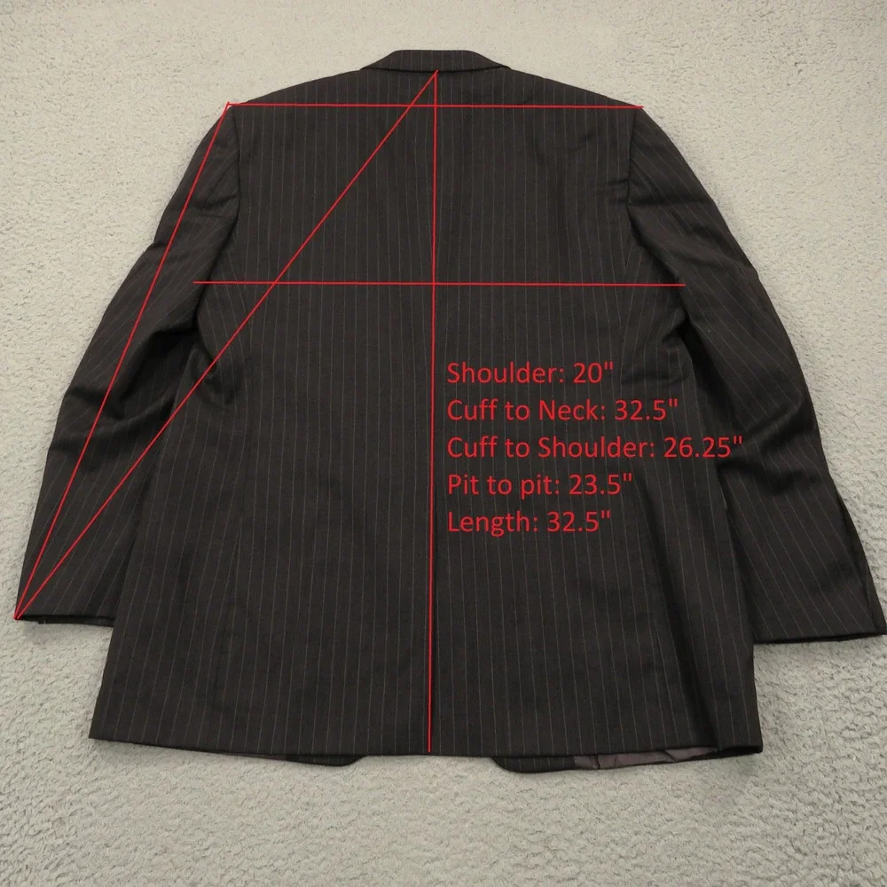 Brooks Brothers 44L Madison Estrato Charcoal Pinstripe Suit Pleated Pant 38x32